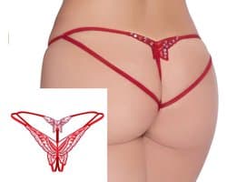 Okado Erotische String - Open Kruis - Vlindermotief - Rood