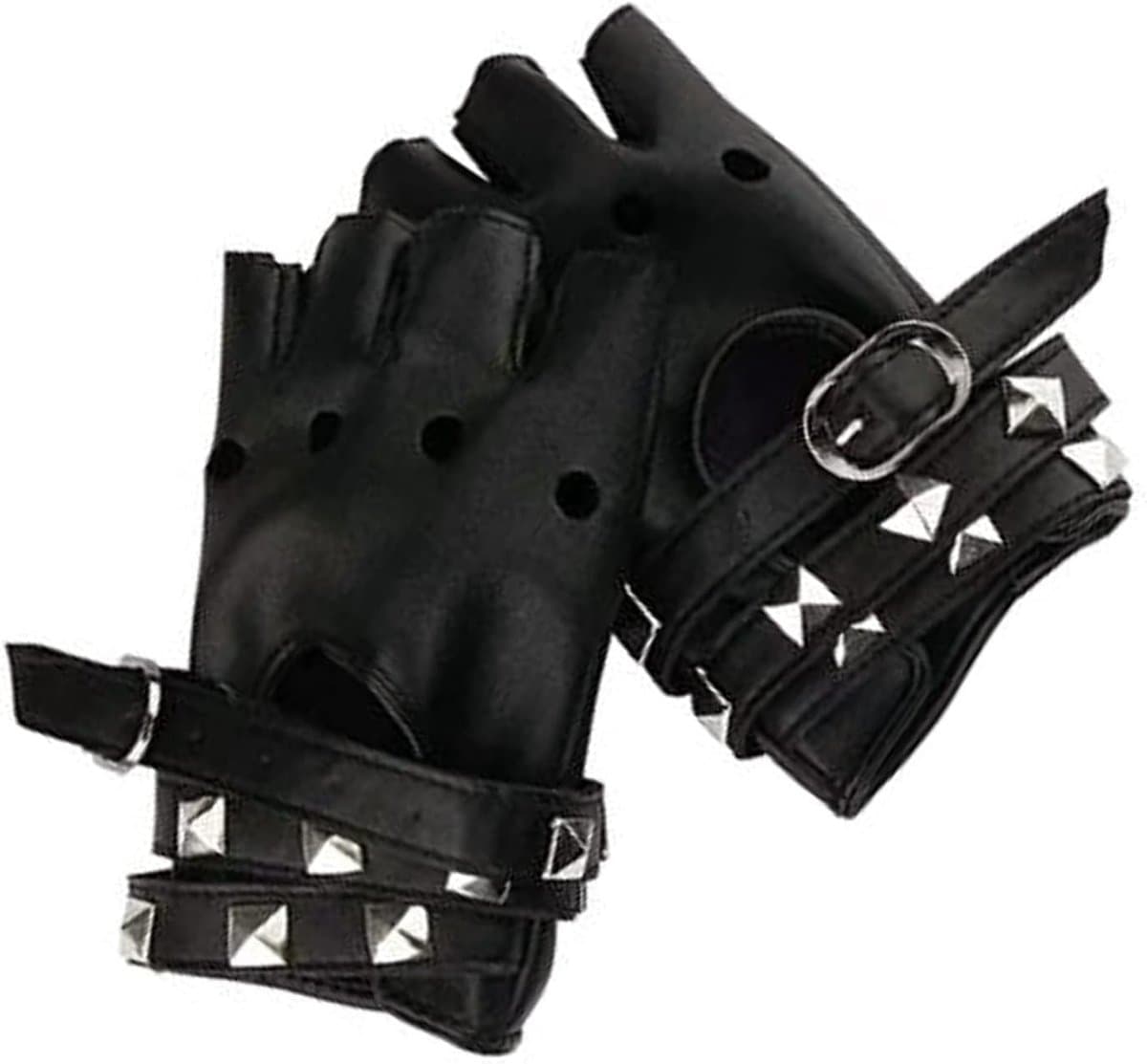 Vingerloze bikerhandschoenen, punk-handschoenen, vingerloos met klinknagels, leren handschoenen voor Halloween - ShopVlot — afbeelding 1