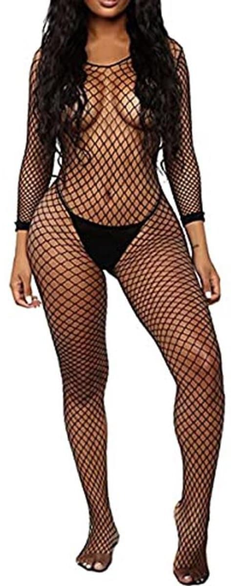 Vrouwelijke Fishnet Bodystocking Catsuit met Open Kruis - Sexy Nachtkleding en Lingerie — afbeelding 1