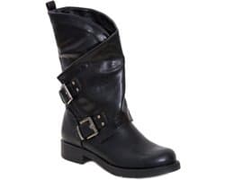 Stoere Dames Biker Laarzen met Gespen - Enkelhoge Motorstijl