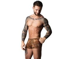 Male Power Sexy Pouch Short met Zwarte penisring - S - Luipaard - Bruin