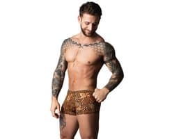 Male Power Sexy Pouch Short met Zwarte penisring - M - Luipaard - Bruin
