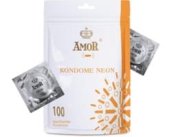 AMOR Premium Neon Condooms, Met extra dunne of dikke wanddikte lichtgevende condooms Ø 53 mm, 100 stuks