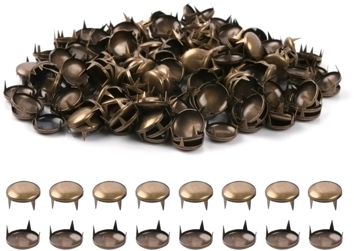 200 stuks 5 mm bruine ronde klauwklinknagels, koepelklinknagels en sierklinknagels van messing, klinknagels voor leer voor kleding, riemen, jeans, doe-het-zelf — afbeelding 1