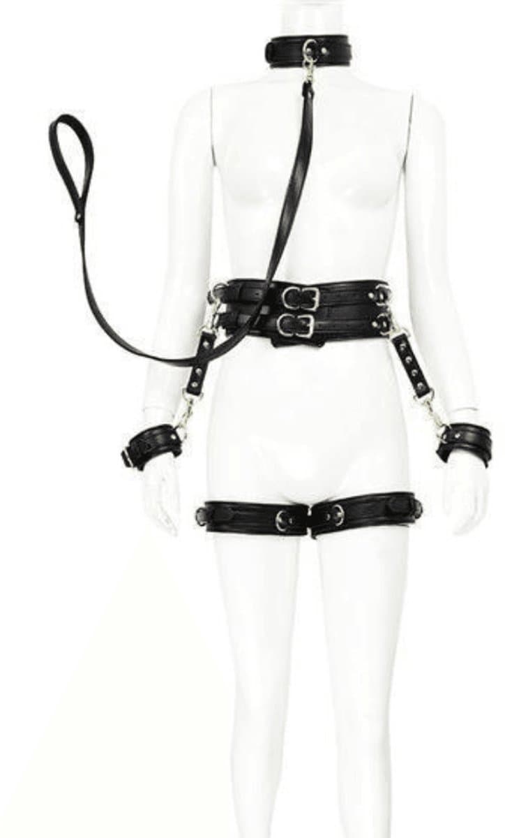 Adultshop - Luxe 5-delige BDSM bondage harnas set PU leder- zwart - Onderdanig - Kinky - BDSM - Roleplay — afbeelding 1