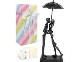 Romantische Cadeauset - Liefdesbeeld - Jubileum Vieren - Met Wenskaart - 10 cm sculptuur - Roze