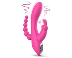 IVY LUX Oley - 3 in 1 Vibrator - Klassieke Tarzan Vibrator – G-spot, Clitoris & Anaal Stimulator – 7 Vibratiestanden – Waterdicht – USB Oplaadbaar – Rabbit Vibrator met Anaalkralen – Stil & Siliconen