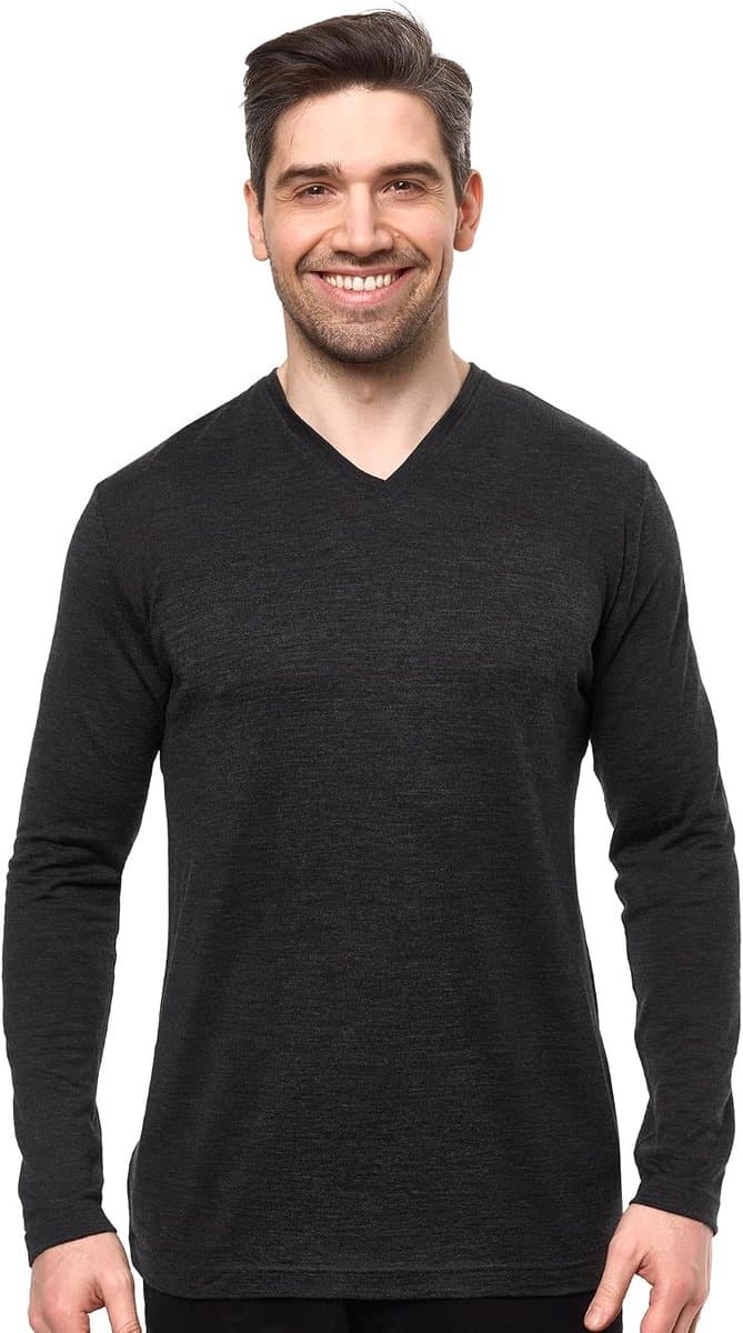 100% Merino Henley Shirt Heren Met Lange Mouwen – Ondergoed Van Merinowol — afbeelding 1