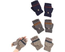 Handschoenen 3 Paar – Omklapbare Vingerloze en Want Handschoenen – Warme Gebreide Handschoenen voor Jongens en Meisjes 5-10 Jaar