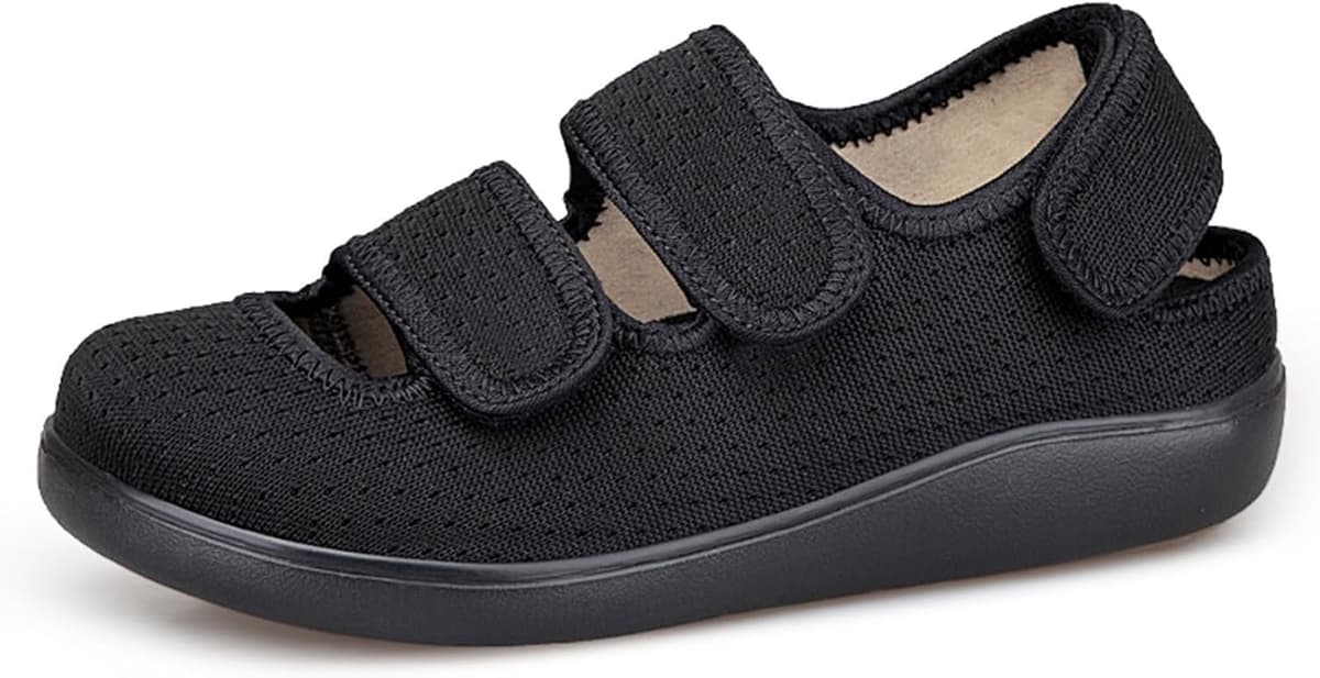 Vrouwen Klittenband Sandalen Mannen Verstelbare Extra Breed Gesloten Wandelschoenen Senioren Ademend Casual Schoenen Antislip EU43 Zwart — afbeelding 1