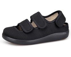 Vrouwen Klittenband Sandalen Mannen Verstelbare Extra Breed Gesloten Wandelschoenen Senioren Ademend Casual Schoenen Antislip EU43 Zwart