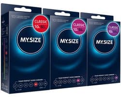 MY.SIZE condooms, 10-delige proefset (elk 3x 60, 64, 69 mm) 3x10 stuks extra dun | gevoelsecht flinterdun | 0,07mm