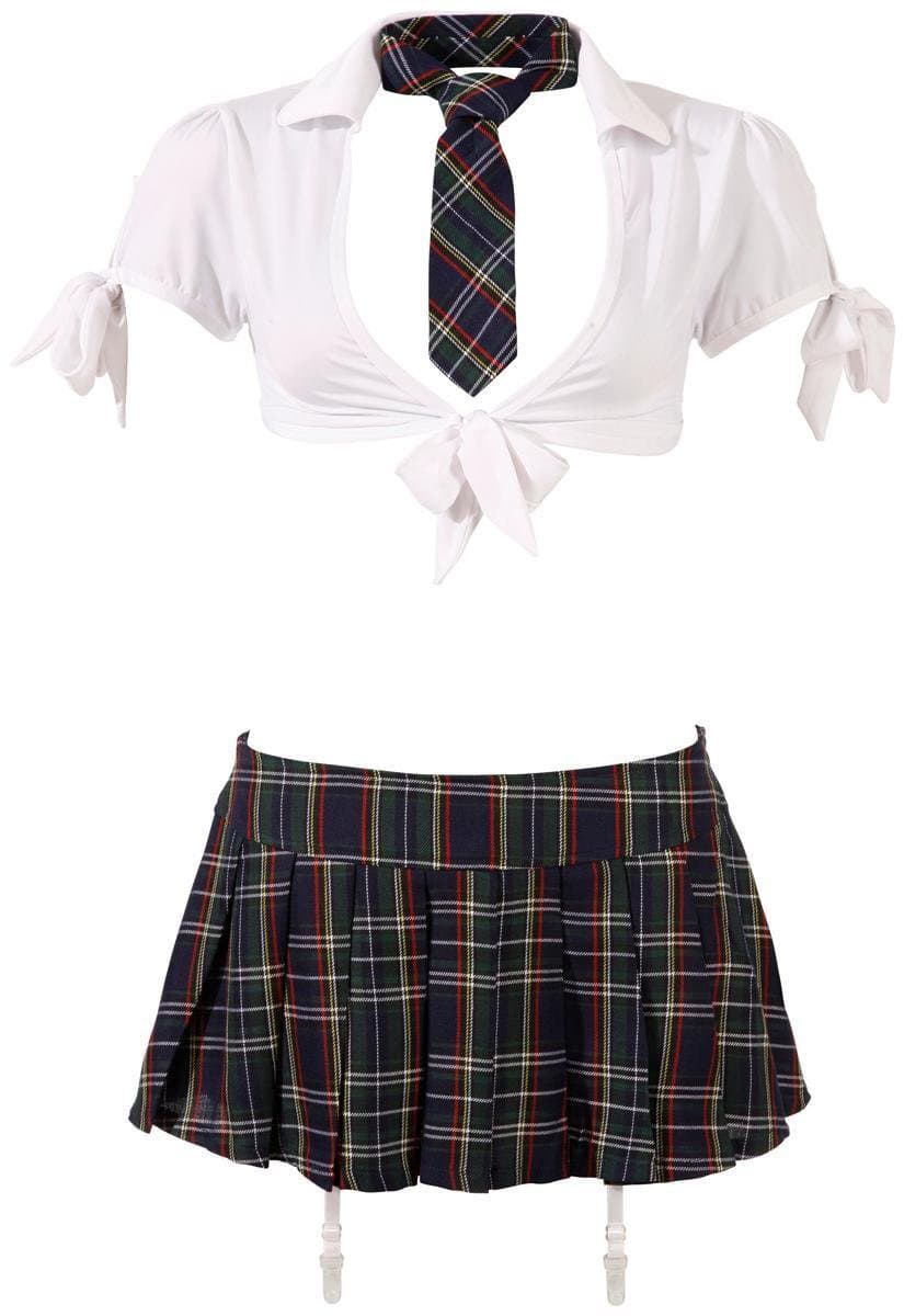 Cottelli Collection – Stout School Meisje Set met Rok en Top voor Ondeugende Meiden – Maat M – Wit — afbeelding 1
