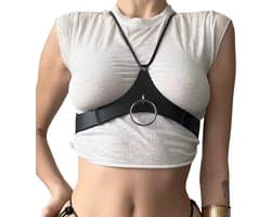 Sexy Harnas voor Dames - Borsten - BDSM Tuigje met Ring - Kunstleder Bondage Lingerie - Verstelbaar - Zwart - Erotisch Riem - Sex Toys