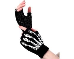 Handschoenen, antislip, vingerloze bothandschoenen, halve vingerhandschoenen, skelet, gebreide skelethandschoenen, kostuumaccessoire voor Halloween, carnaval, cosplay