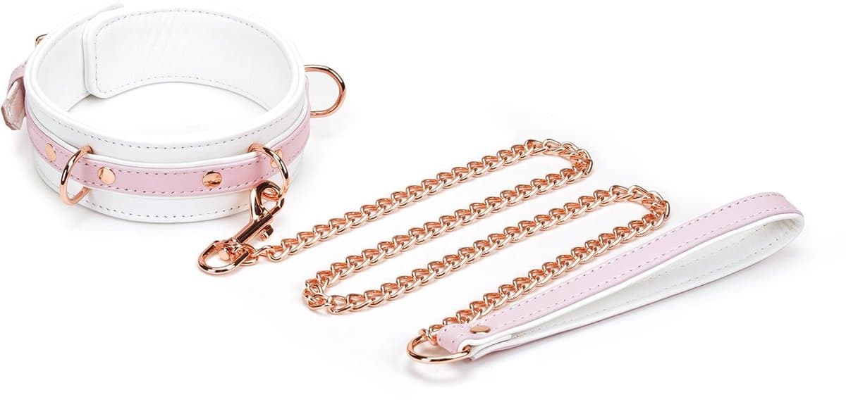 Liebe Seele - Fairy - Leren Collar met Leiband - Roze/Wit — afbeelding 1