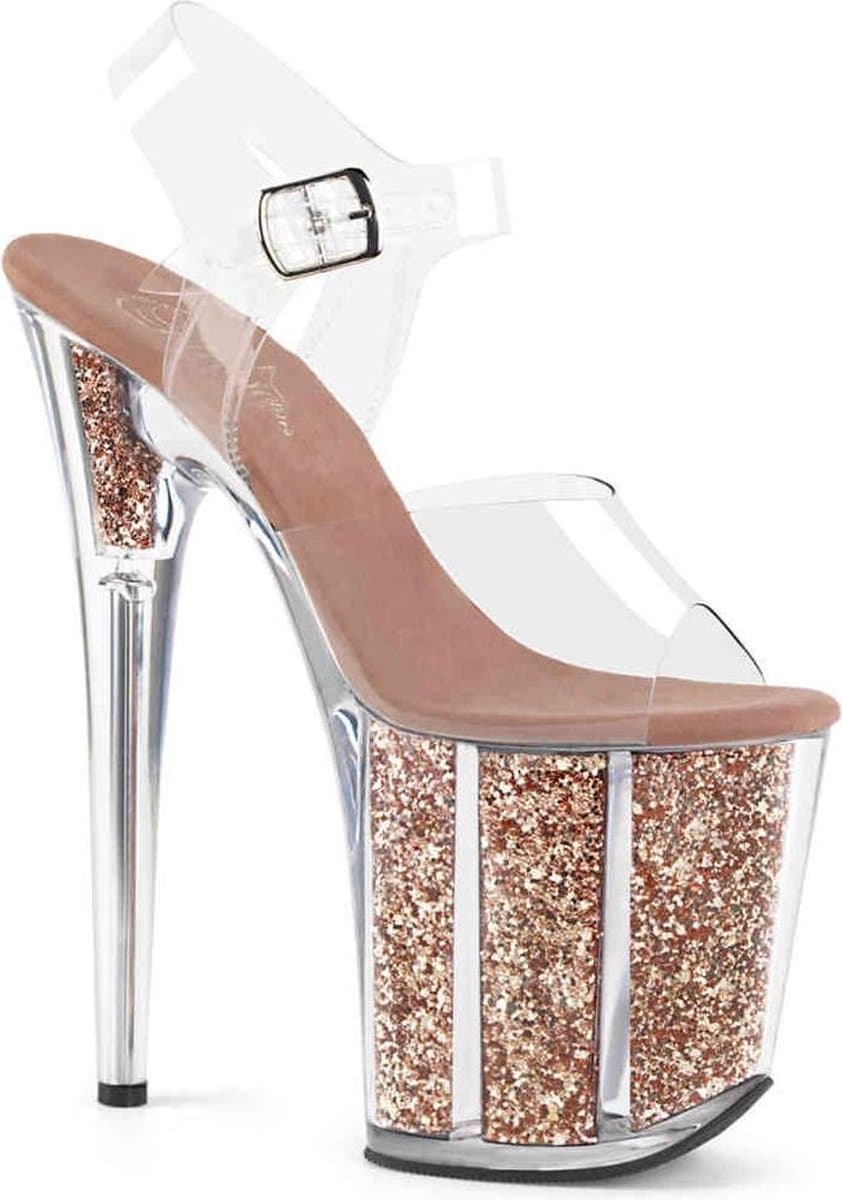 Pleaser - FLAMINGO-808G Sandaal met enkelband, Paaldans schoenen - Paaldans schoenen - 37 Shoes - Roze/Transparant — afbeelding 1