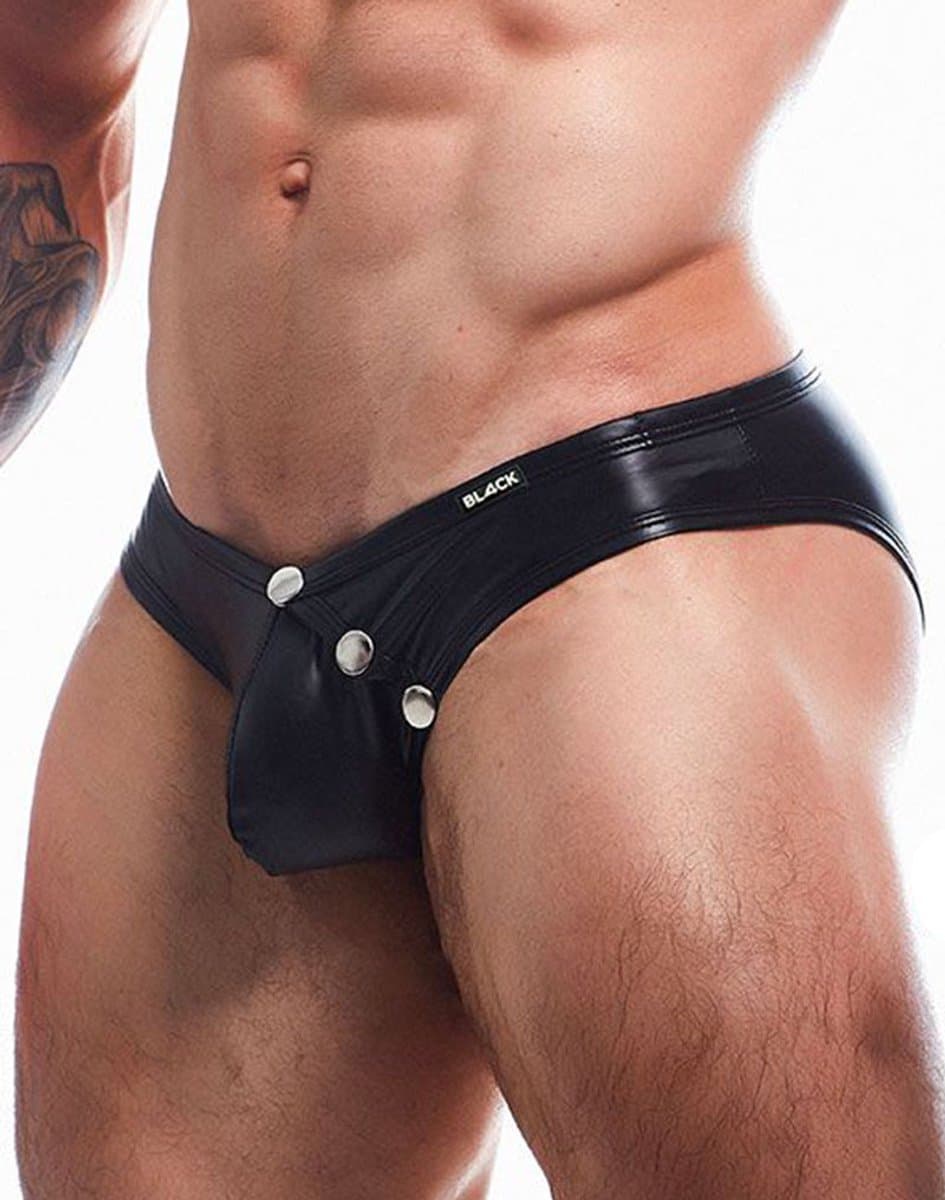 Cut4Men - Sexy Wetlook Herenslip met Drukknoopjes - Snap - Zwart M — afbeelding 1