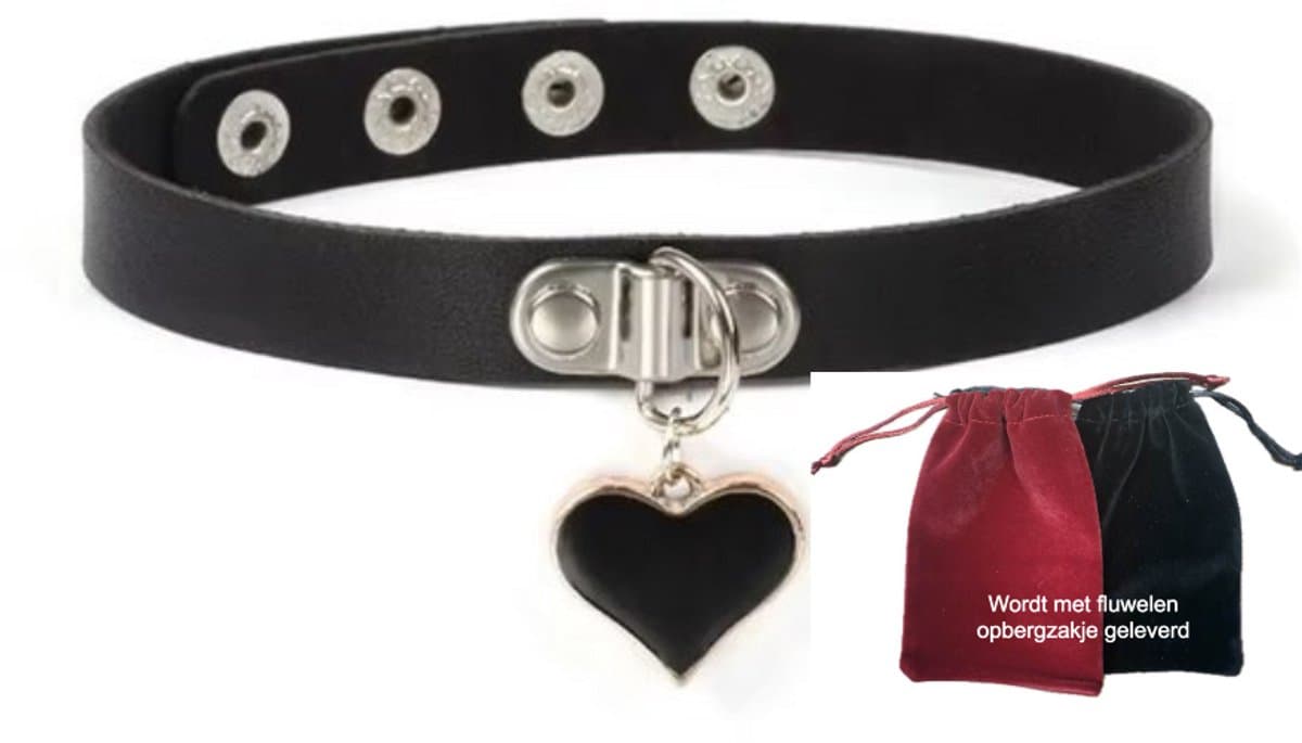 Choker met hart zwart – Gothic PU-leer Halsketting – Verstelbaar – Geschikt voor 40 cm hals — afbeelding 1