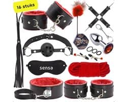 Sensa BDSM set - Bondage set voor koppels - Sexspeeltjes voor koppels - Seksspeeltjes voor mannen - Buttplug set - Zwart / Rood