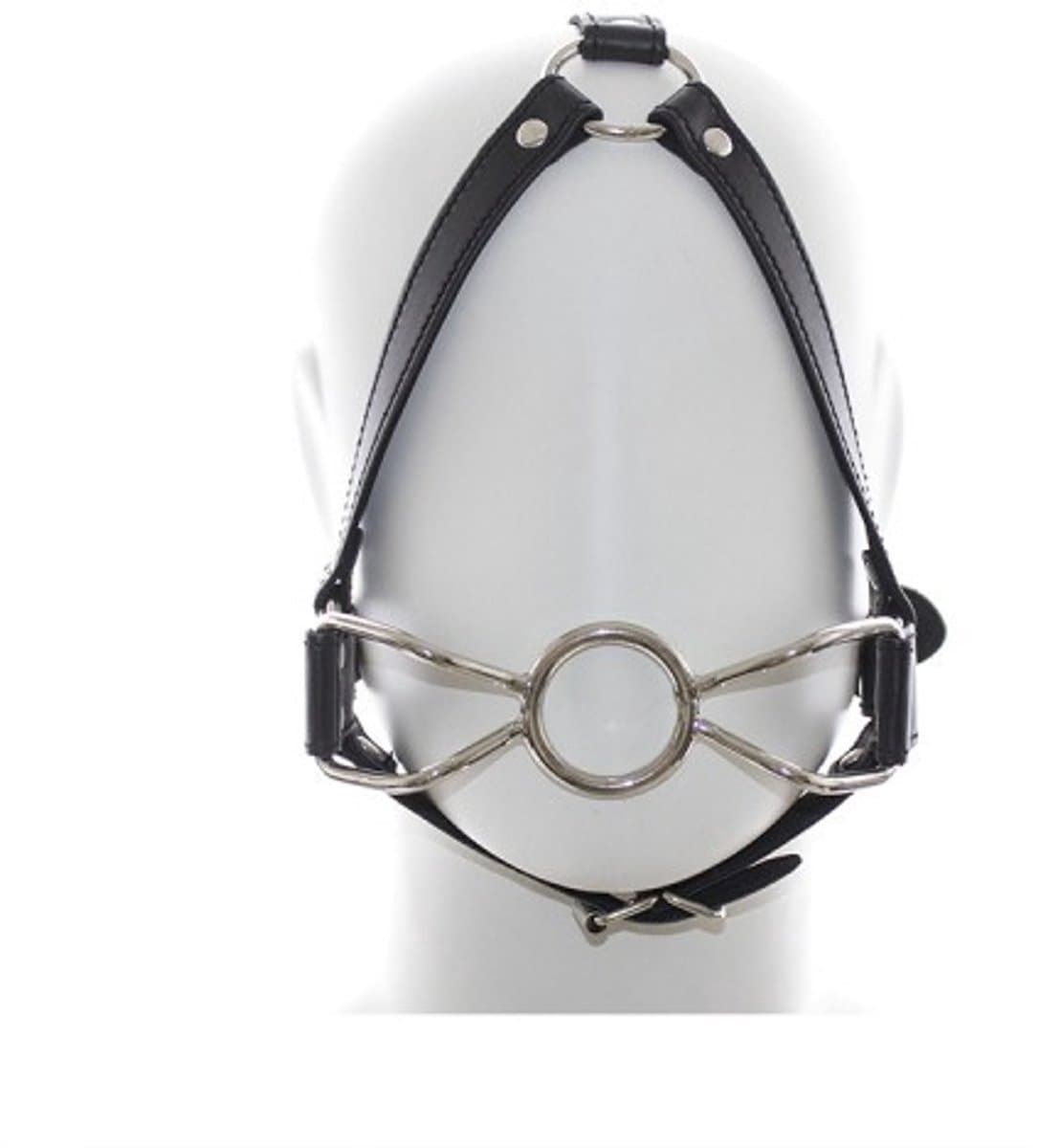 Nooitmeersaai - O-ring mondknevel met hoofdbeugel - PU leer/metaal - Zwart/zilver - Verstelbaar — afbeelding 1