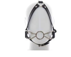 Nooitmeersaai - O-ring mondknevel met hoofdbeugel - PU leer/metaal - Zwart/zilver - Verstelbaar