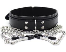 *** Bdsm Collar met tepelklemmen Bondage - Erotiek - Slave - Tepelklemmen - Lederen Ketting - Partner Sexy Rollespel - van Heble® ***