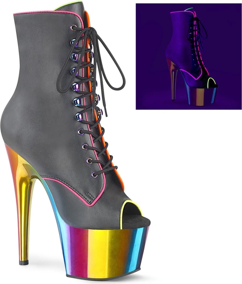 Pleaser - ADORE-1021RC-02 Plateau Laarzen, Paaldans schoenen - Paaldans schoenen - 35 Shoes - Zwart/Regenboog — afbeelding 1