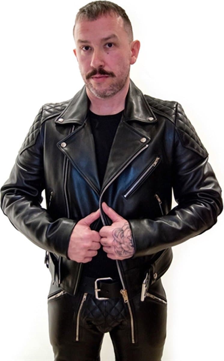 Mister B lederen motor jacket met rug vulling - zwart - xl — afbeelding 1