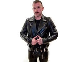 Mister B lederen motor jacket met opvulling - zwart - small