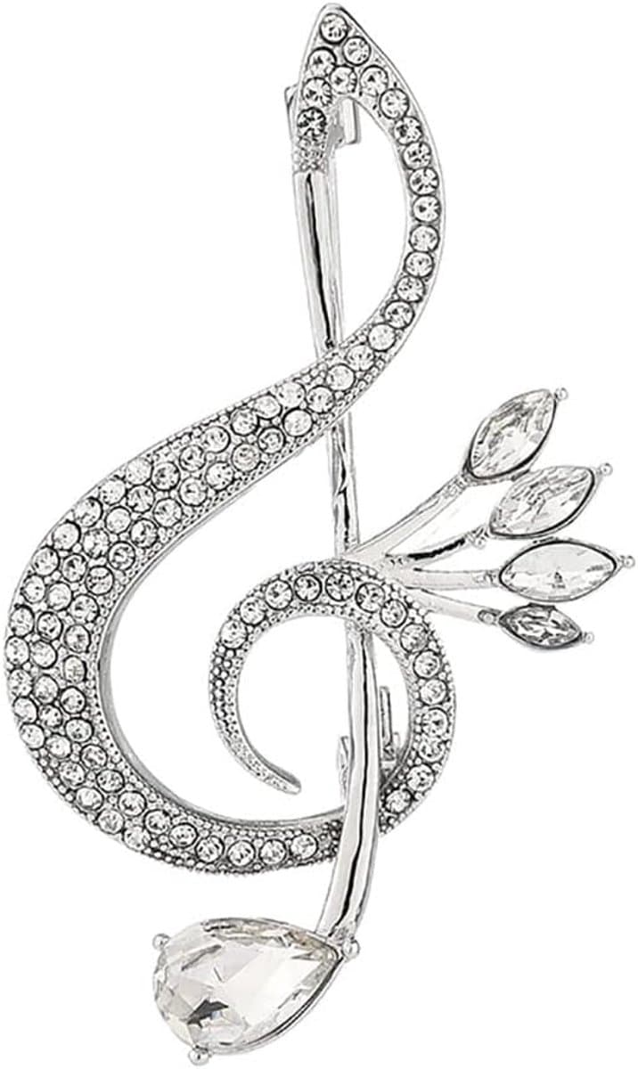 broche in de vorm van een muzieknoot met strass in de vorm van een vloersleutel voor sjaal jas kostuum bruid lijfje voor dames meisjes heren muzikant boeket huwelijkscadeau — afbeelding 1
