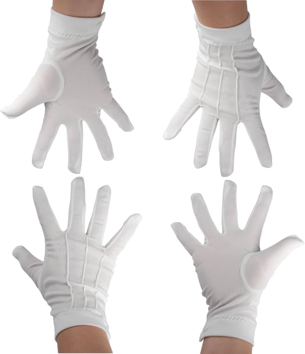 Handschoenen, nylon, witte genaaide handschoenen met drukknoop, voor parade, Sinterklaas, ceremonies en teamuniformen, antistatisch, wasbaar en herbruikbaar voor formele — afbeelding 1