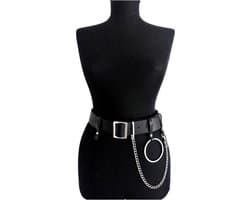Nooitmeersaai - Harnas Vrouw - Leer - Brede Riem Met Ring en Ketting - Zwart - BDSM Extreme - Bondage Harnas
