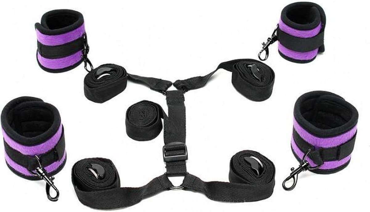Rimba - Soft Bondage - Bed Bondage Boeienset - Zwart/Paars — afbeelding 1