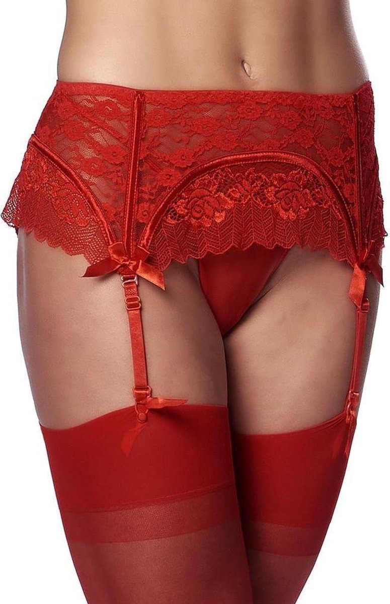 Amorable - Kanten Jarretelgordel Met Open Achterkant - Inclusief String En Kousen - Rood — afbeelding 1