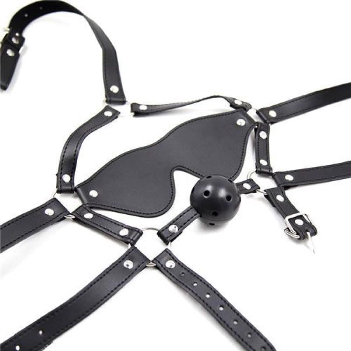 Compleet Hoofd Harnas met Ballgag en Blinddoek — afbeelding 1