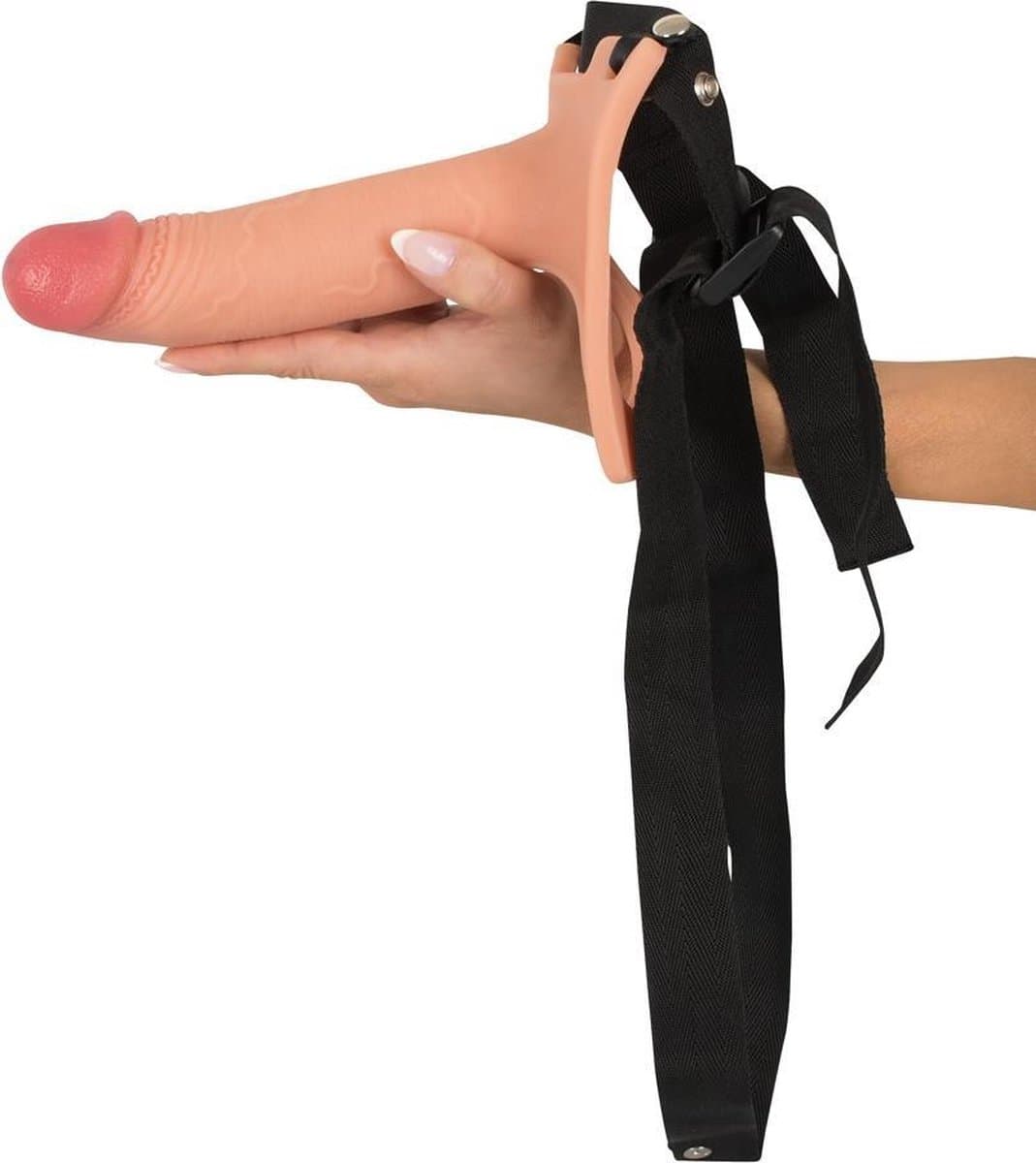 Realistixxx – Strap on - Siliconen Holle Natuurlijke Voorbind Dildo met Balzak Stretcher 19.5 cm – beigeig — afbeelding 1