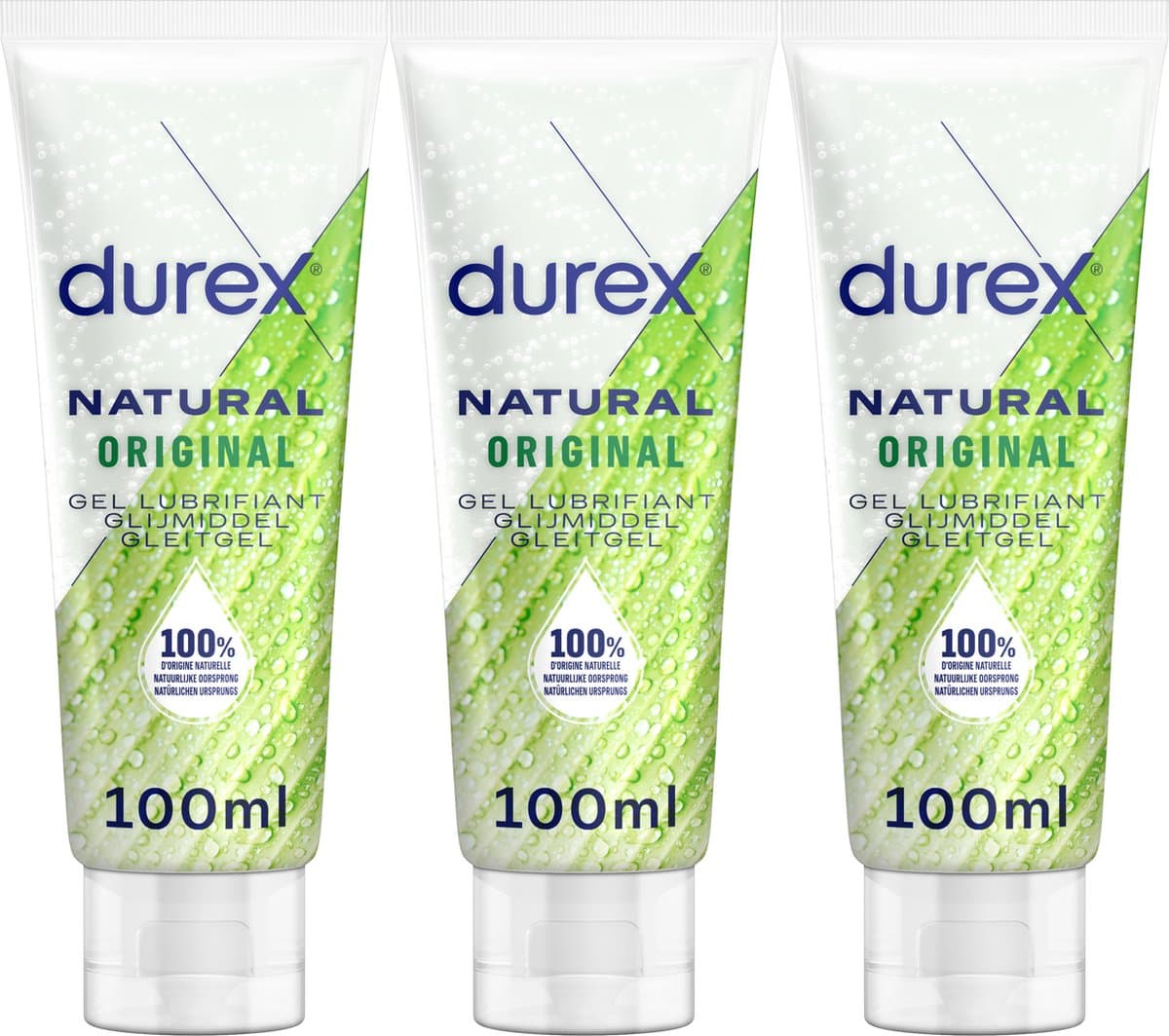Durex Glijmiddel Natural - 100% natuurlijk - waterbasis - 3x 100 ml voordeelverpakking — afbeelding 1