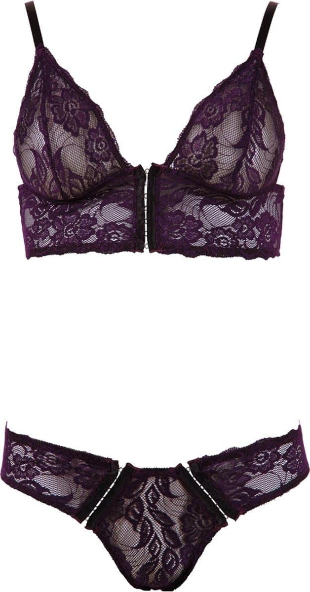 Cottelli Collection – Wetlook Kanten Afwerking String Body voor de Perfecte Date met Happy End – Maat L – Zwart — afbeelding 1