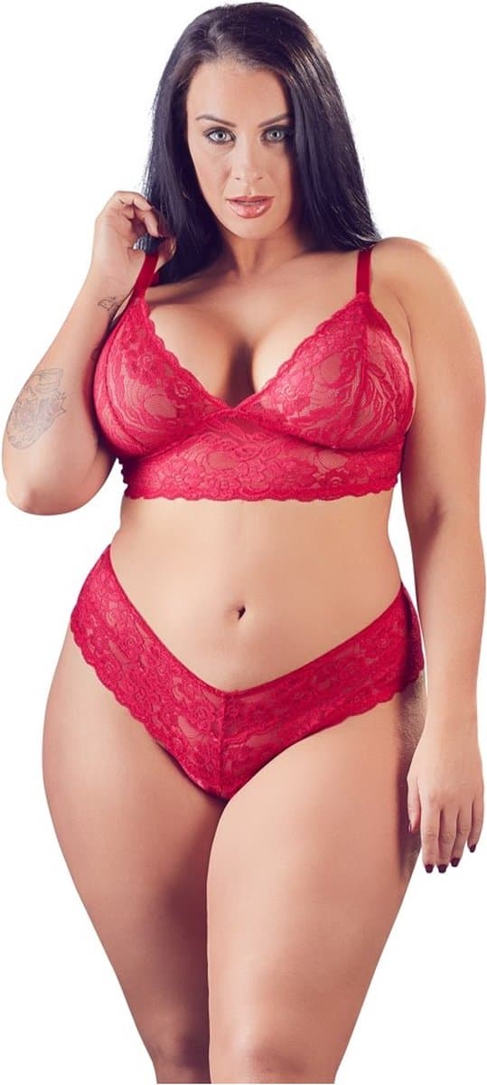 Cottelli Plus Size – Lingerie Set met Open String voor Uitstraling vol Passie – Maat 3XL – Rood — afbeelding 1
