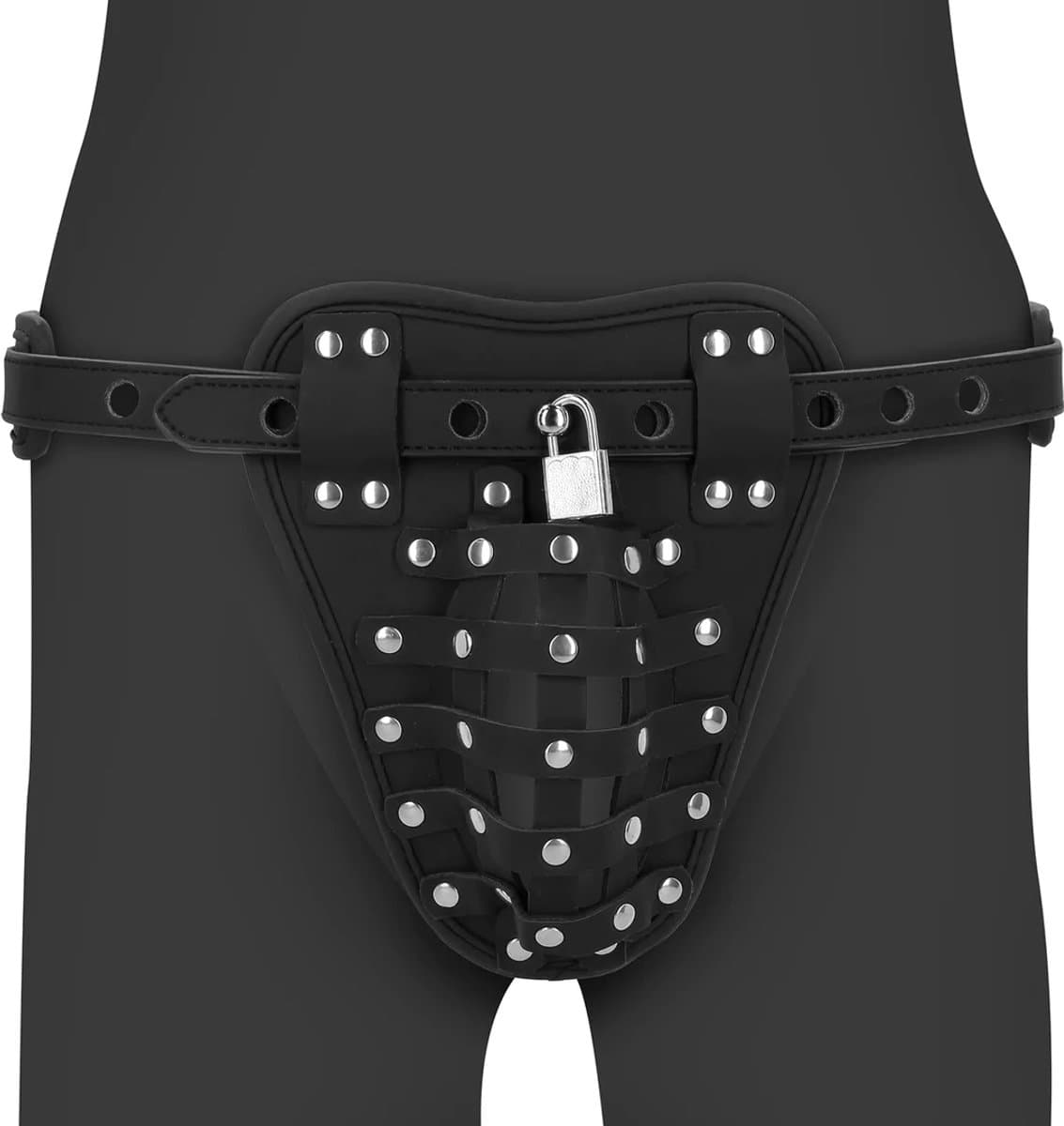 PU Leather Chastity Jock - Black — afbeelding 1