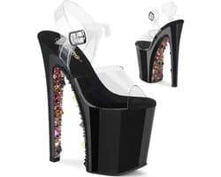 Pleaser - XTREME808PYRS Sandaal met enkelband, Paaldans schoenen - US 8 - 38 Shoes - Transparant/Goudkleurig