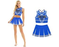 Sexy Cheerleader Kostuum - 2-delig Blauw Verkleedpakje - Rokje & Korte Top Met Open Rug - Rollenspel / Cosplay - Lingerie Ondergoed voor Dames - Maat M