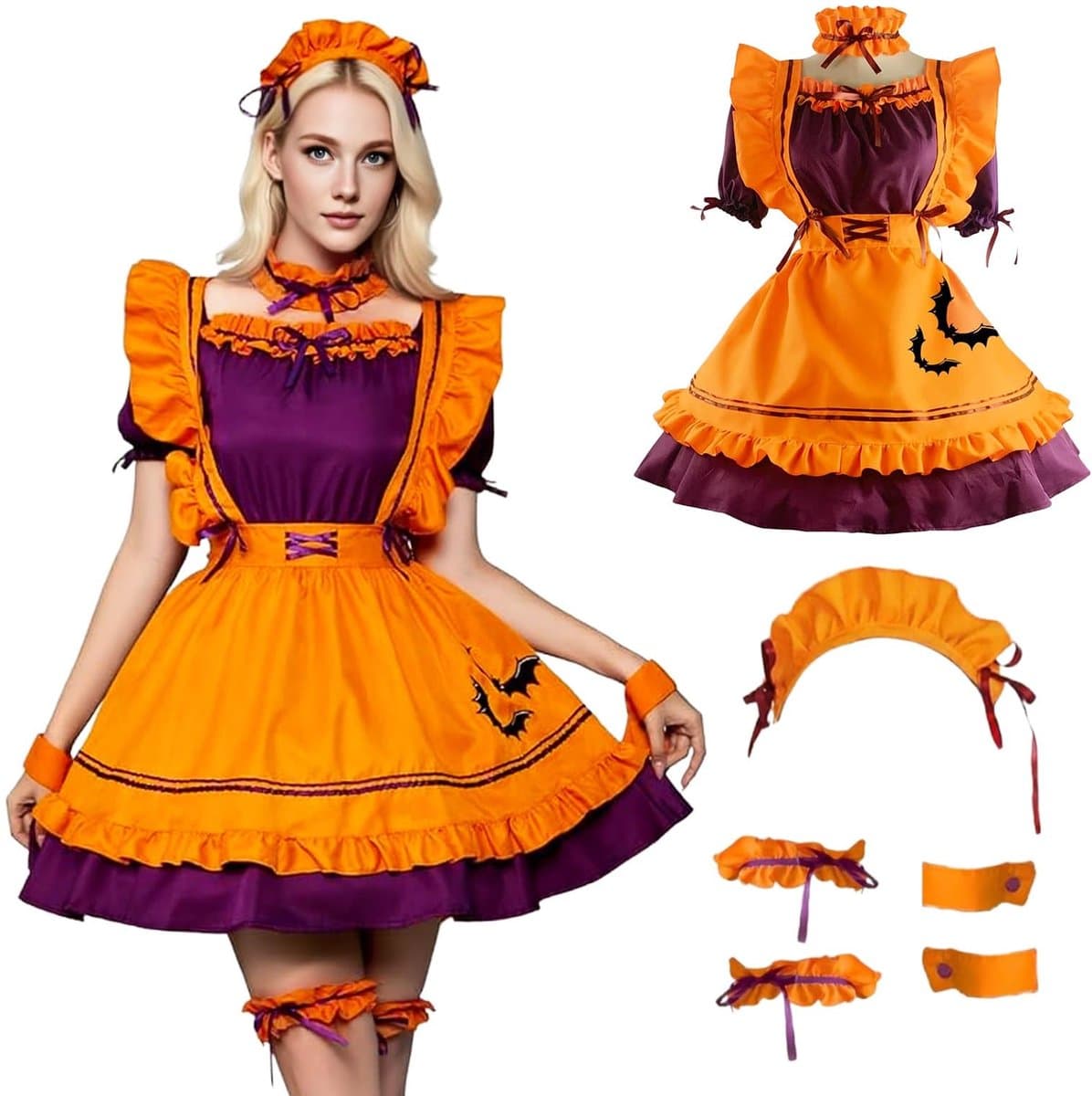Dailygoods- Maid Kostuum Halloween - Anime/Cosplay - Vloeiende Rok - Maat M/L/XL/2XL/3XL - Hoofdband - Ademend Polyester — afbeelding 1