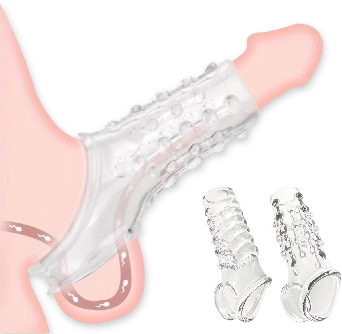 Quick Relief Transparant Sleeve™ - Penis Sleeve - Set van 2 Penis Sleeves - Verlengend - Verdikkend - Extra Stimulatie - Cockring - Transparant — afbeelding 1