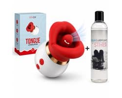 Sther 3-in-1 Clitoris Stimulator met Likkende Tong – Vibrators voor Vrouwen – Inclusief 250ml Glijmiddel op Waterbasis – Tong Vibrator – Sex Toys voor Vrouwen – 30 Standen – Waterproof – Rood