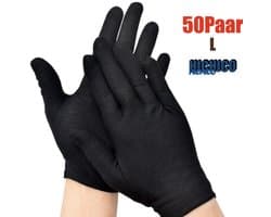 Katoenen Handschoenen Zwart Maat L - Inspectie katoenen werkhandschoenen munt sieraden werknemer etiquette handschoen - Gloves Cotton - Beschermende Handschoenen - Wegwerp Handschoenen 100Stuks/50Pairs L