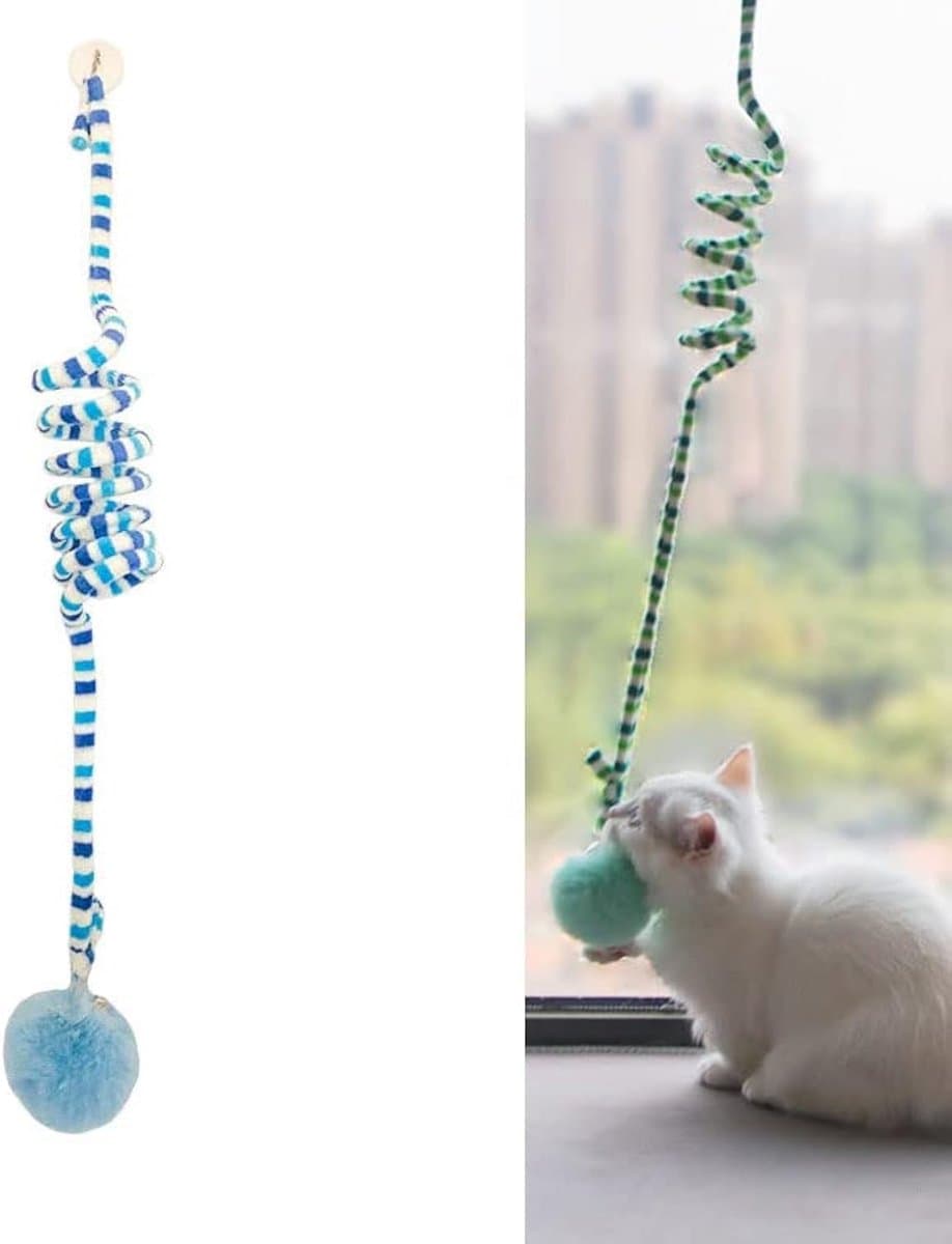zalati Interactieve kat speelgoed zachte pluche met bellen opknoping bungee koord voor indoor kat speelplezier - blauw — afbeelding 1