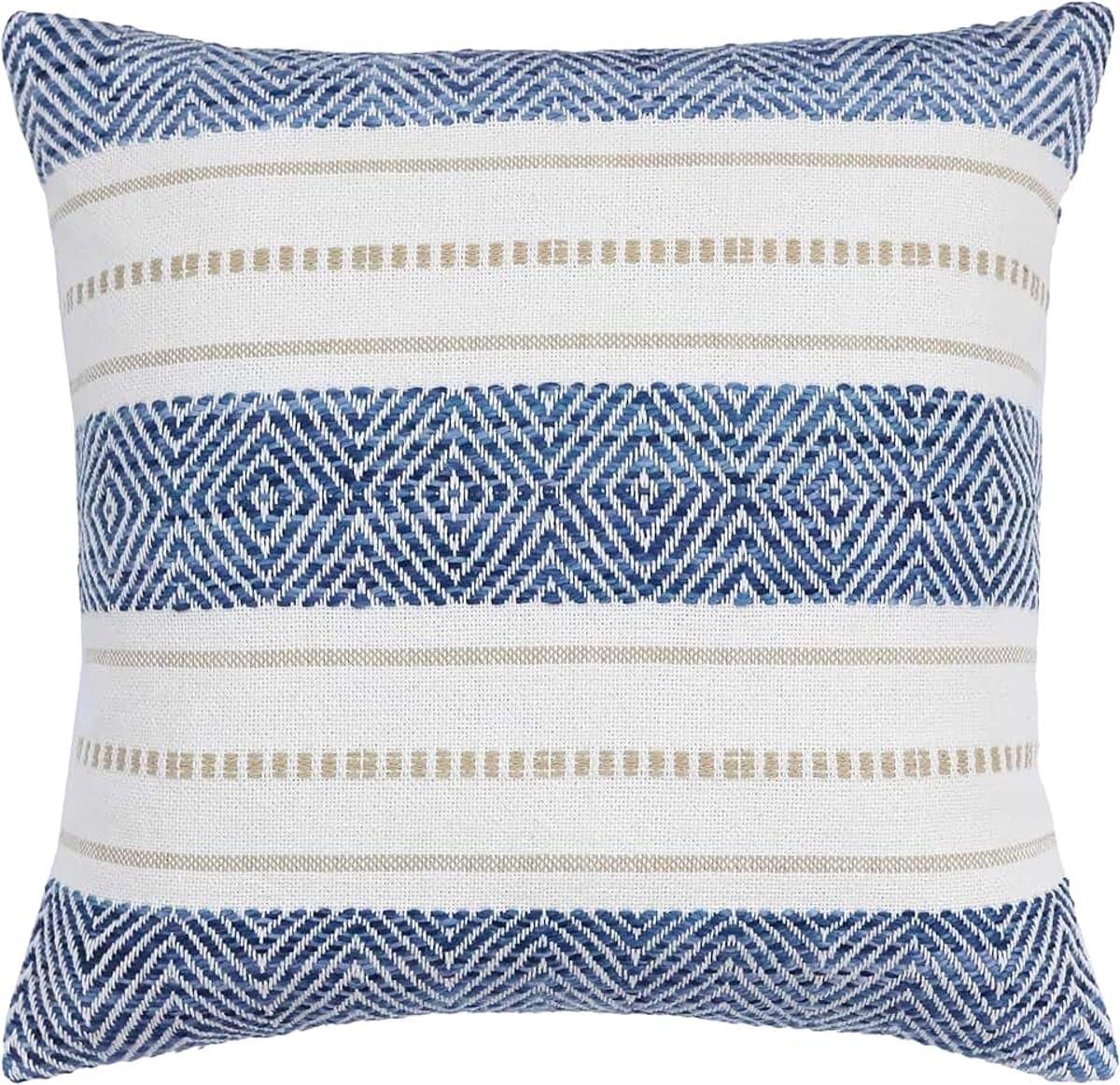 Sierkussen - kussenhoesje | Decorative Cushion Cover for Sofa | Throw Pillowcase | 45x45 cm | Katoen en Acryl | Blauw en Wit | Met Rits — afbeelding 1