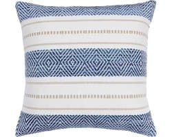 Sierkussen - kussenhoesje | Decorative Cushion Cover for Sofa | Throw Pillowcase | 45x45 cm | Katoen en Acryl | Blauw en Wit | Met Rits